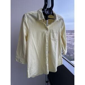 Peck & Peck Linen Cotton Collared Button-Up Blouse Yellow Women's L